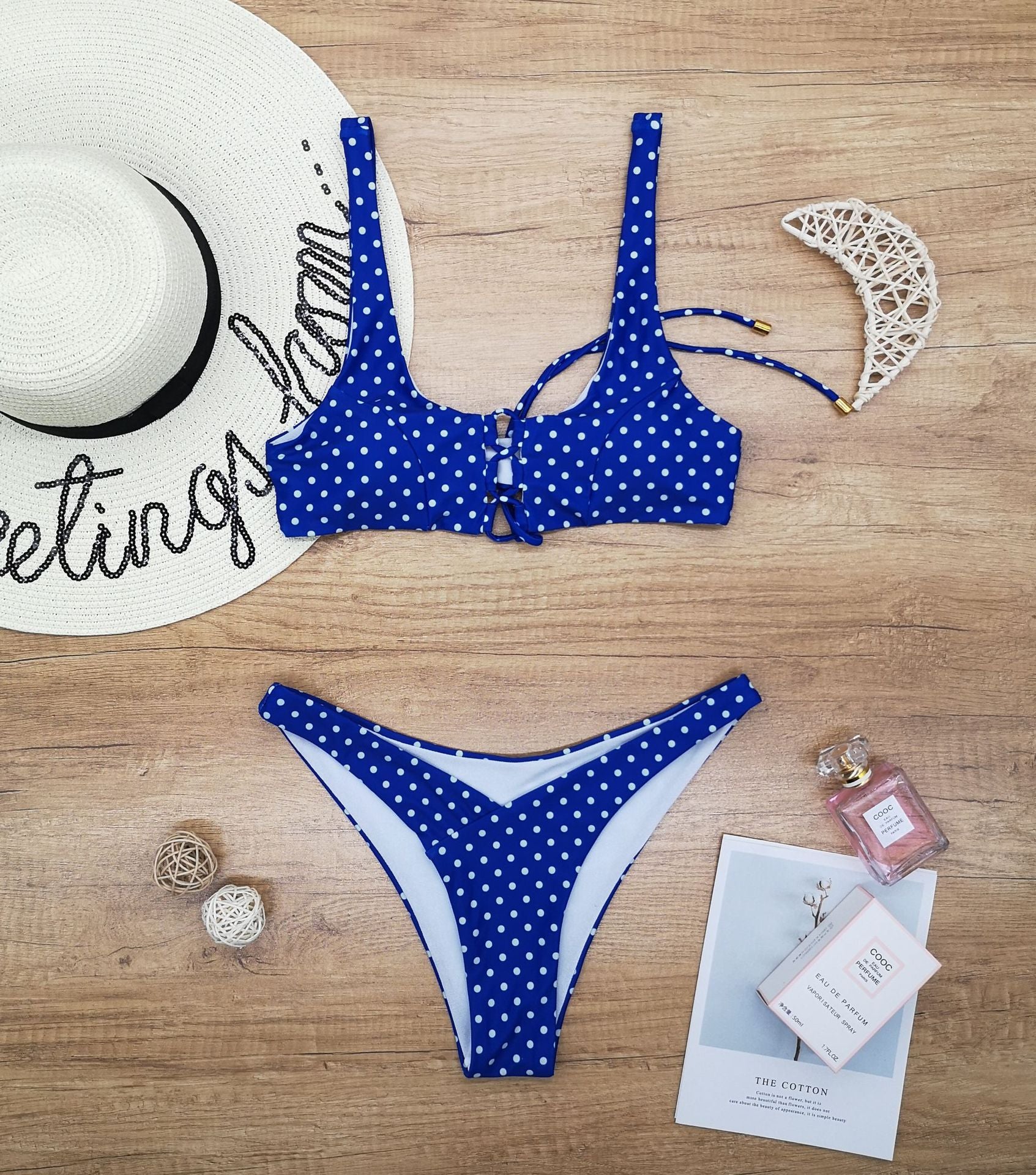 Split Polka Dot Print Swimsuit