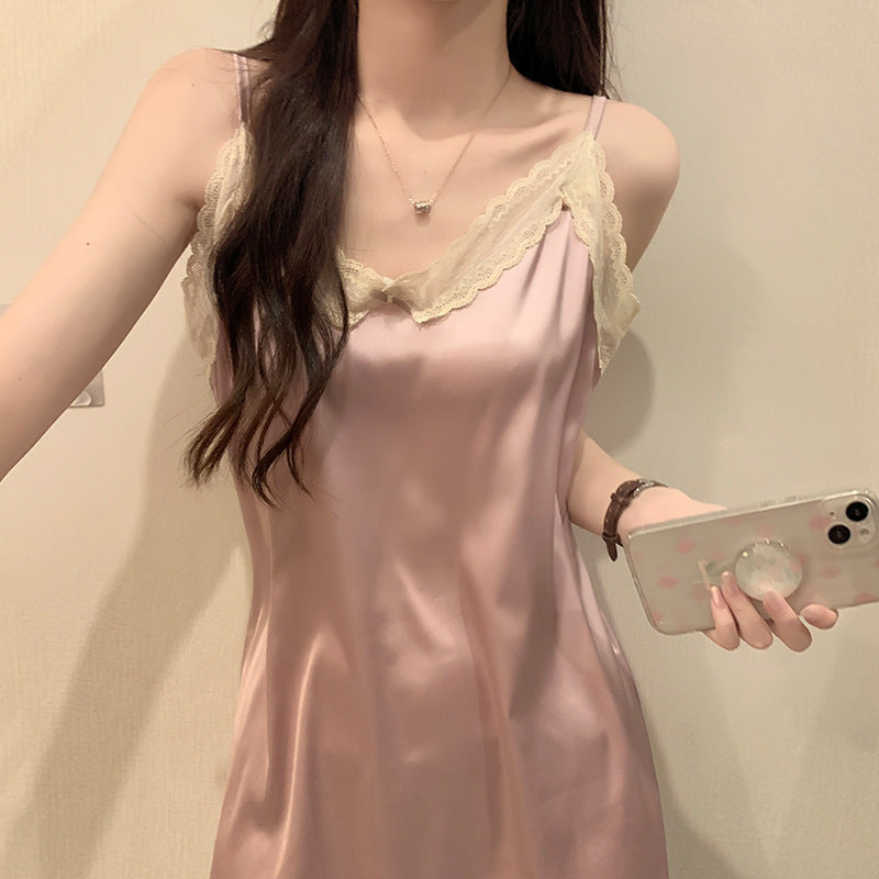 Fashion Summer Ice Silk Slip Nightdress Women