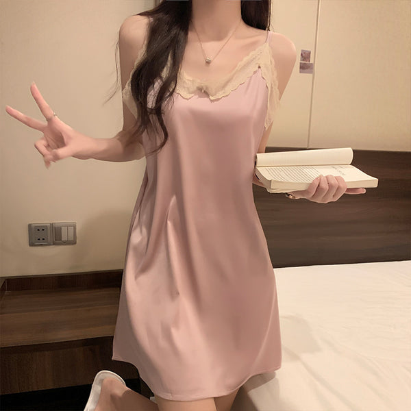 Fashion Summer Ice Silk Slip Nightdress Women