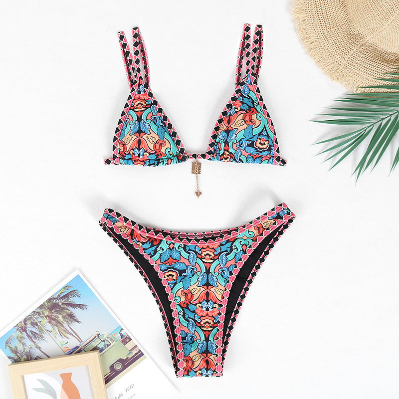 Retro 4-color Printed Women's Swimwear